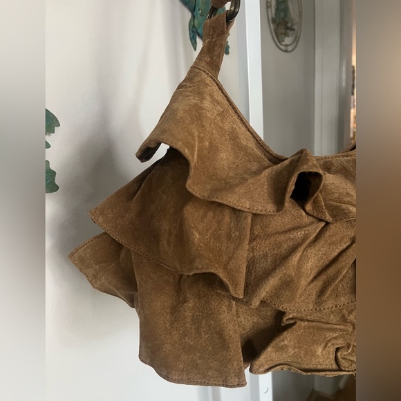 Vintage Lizden Suede Leather Ruffled Hobo Shoulder Bag - Picture 2 of 5